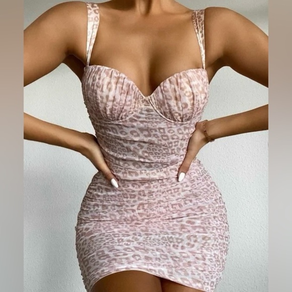 Oh Polly Leopard print ruched mini dress